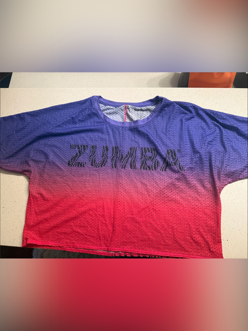 Zumba Fitness Ombre Purple to Red Mesh Jersey with Black Logo